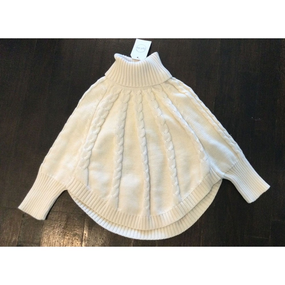VIRGIL KIDS GIRLS TURTLENECK FALL PONCHO CABLE KNIT SWEATER 5T 110cm Cream Cape